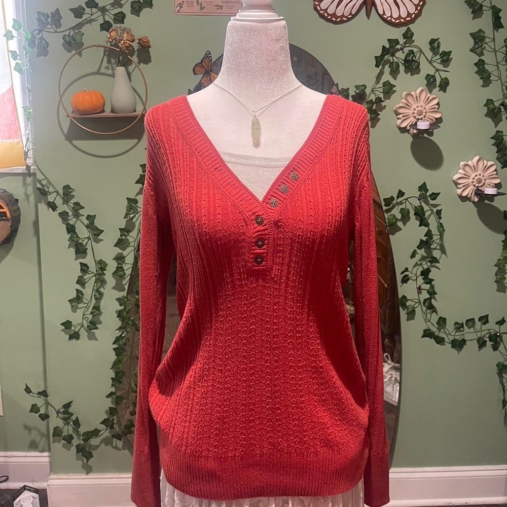orange sweater with under-tee